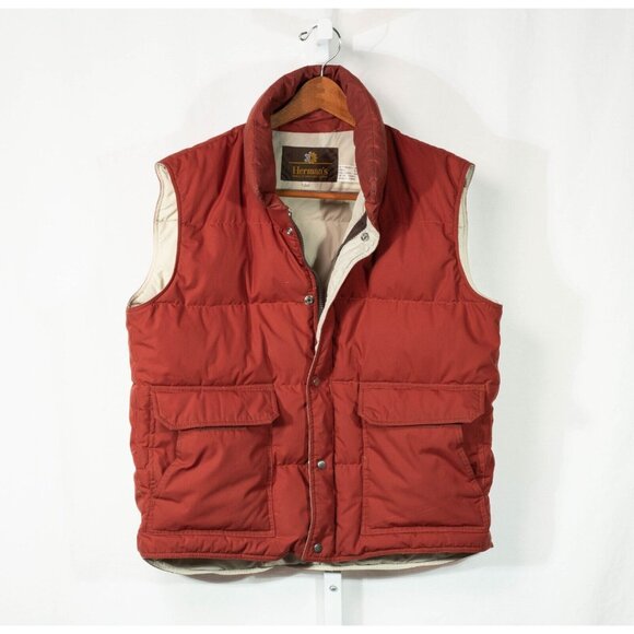 Vintage Other - Vtg Herman's Down Puffer Vest L Gilet Zip Insulated Outdoor Gorpcore Camping